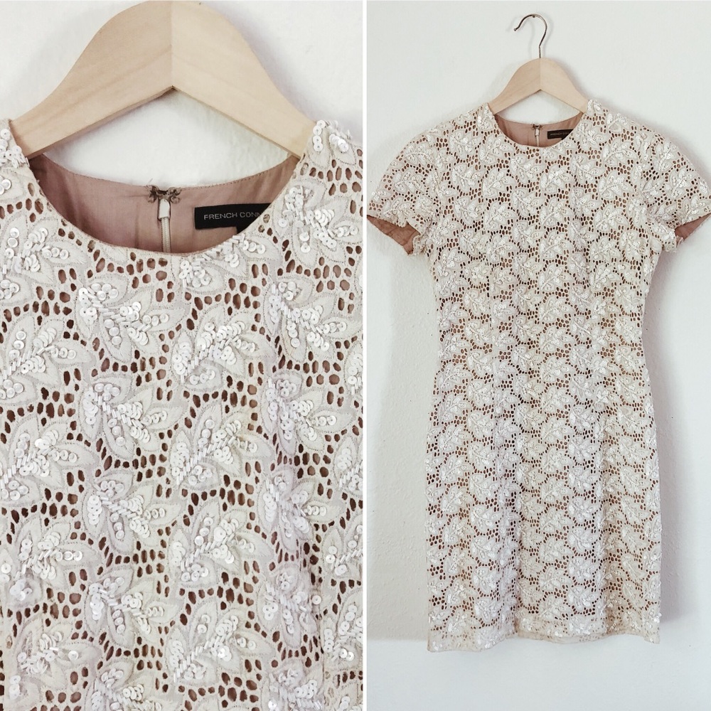 French Connection Sequin + Lace Embroidered Dress